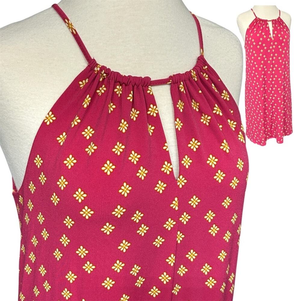 Vince Camuto Halter Shift Dress Women's Size Small Pink Yellow Hibiscus Key Hole